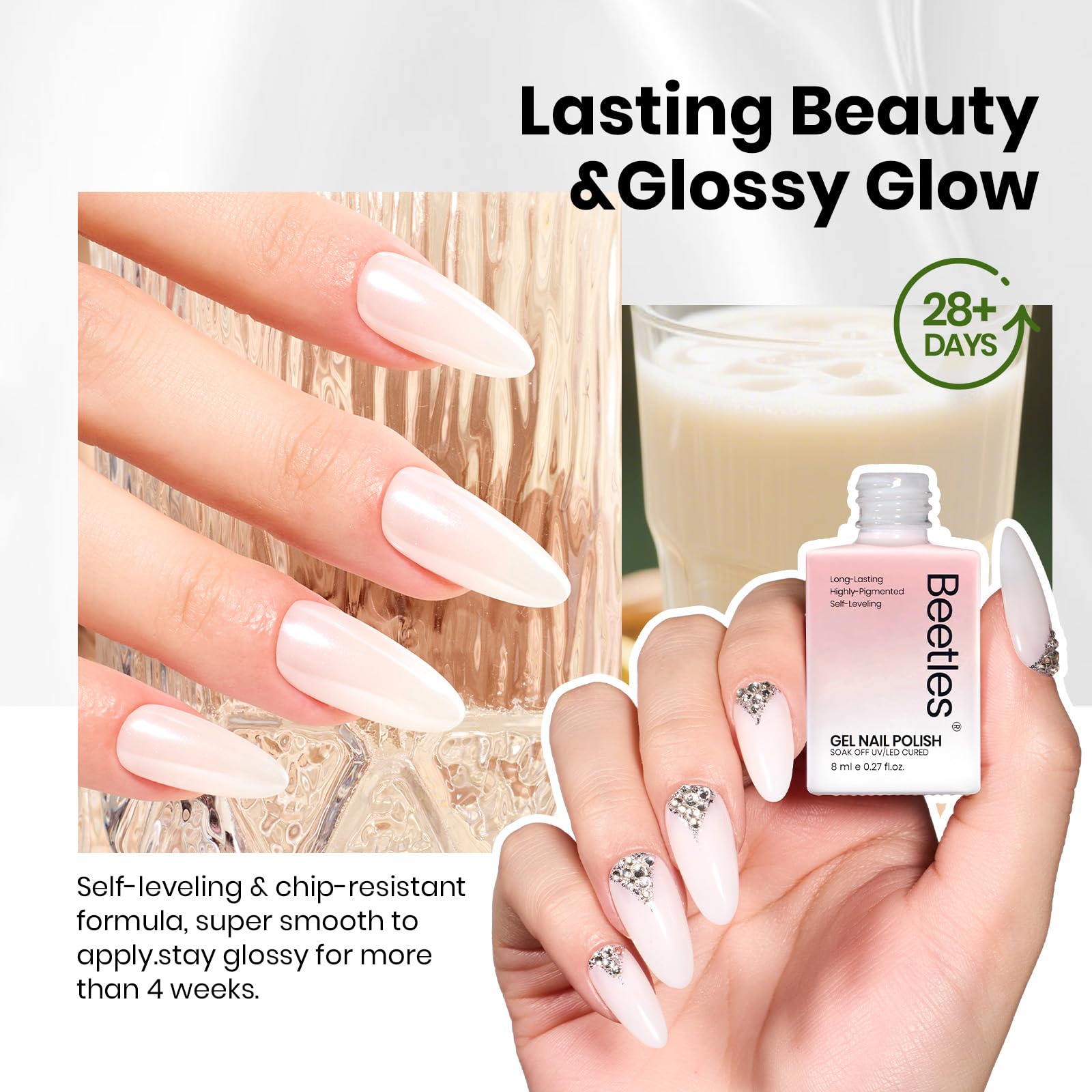 Amazon.com: Beetles Milky White Gel Nail Polish - 8ml HEMA-Free